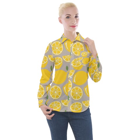 Lemon Background Lemon Wallpaper Women s Long Sleeve Pocket Shirt by Semog4
