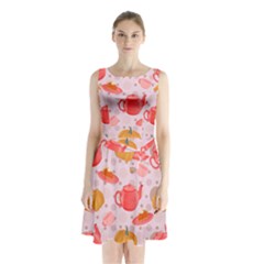 Pumpkin Tea Cup Pie Dessert Sleeveless Waist Tie Chiffon Dress by Semog4