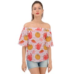 Pumpkin Tea Cup Pie Dessert Off Shoulder Short Sleeve Top by Semog4