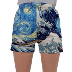 Starry Night Hokusai Vincent Van Gogh The Great Wave Off Kanagawa Sleepwear Shorts by Semog4