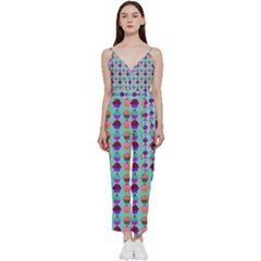 Pattern 210 V-neck Spaghetti Strap Tie Front Jumpsuit by GardenOfOphir