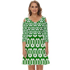 Green Pretzel Illustrations Pattern Shoulder Cut Out Zip Up Dress by GardenOfOphir