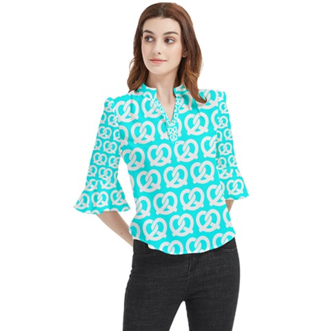 Aqua Pretzel Illustrations Pattern Loose Horn Sleeve Chiffon Blouse by GardenOfOphir