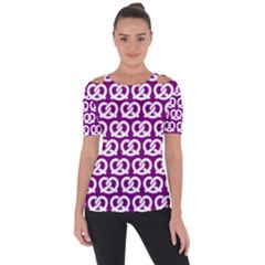 Purple Pretzel Illustrations Pattern Shoulder Cut Out Short Sleeve Top by GardenOfOphir