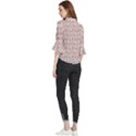 Light Pink And White Owl Pattern Loose Horn Sleeve Chiffon Blouse View2