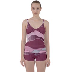 Hills Water Lake Sun Sunrise Lines Drawing Boho Tie Front Two Piece Tankini by Ravend