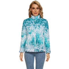 Tropical Blue Ocean Wave Women s Puffer Bubble Jacket Coat by Jack14