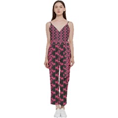 Candy Illustration Pattern V-neck Spaghetti Strap Tie Front Jumpsuit by GardenOfOphir