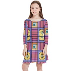 Pattern Geometric Colorful Lines Shapes Kids  Quarter Sleeve Skater Dress by Jancukart