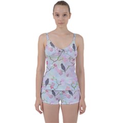 Birds Blossom Seamless Pattern Tie Front Two Piece Tankini by Jancukart