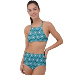 Gerbera Daisy Vector Tile Pattern High Waist Tankini Set by GardenOfOphir