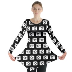 Modern Chic Vector Camera Illustration Pattern Long Sleeve Tunic  by GardenOfOphir
