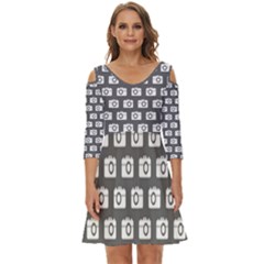 Modern Chic Vector Camera Illustration Pattern Shoulder Cut Out Zip Up Dress by GardenOfOphir