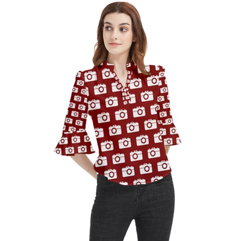 Modern Chic Vector Camera Illustration Pattern Loose Horn Sleeve Chiffon Blouse by GardenOfOphir