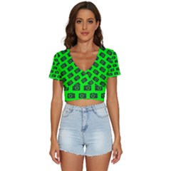 Modern Chic Vector Camera Illustration Pattern V-neck Crop Top by GardenOfOphir
