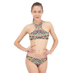 Trendy Chic Modern Chevron Pattern High Neck Bikini Set by GardenOfOphir