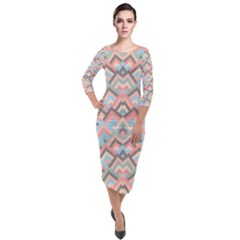 Trendy Chic Modern Chevron Pattern Quarter Sleeve Midi Velour Bodycon Dress by GardenOfOphir