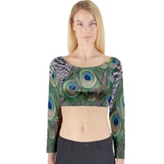 Peacock Bird Feather Colourful Long Sleeve Crop Top by Jancukart