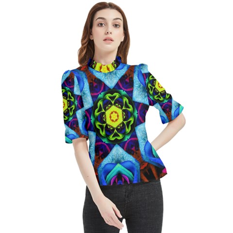Abstract Kaleidoscope Digital Frill Neck Blouse by Jancukart
