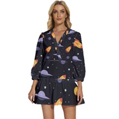Cosmos V-neck Placket Mini Dress by nateshop