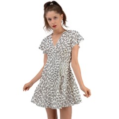 Leaves-011 Flutter Sleeve Wrap Dress by nateshop