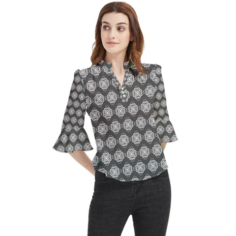 Abstract Knot Geometric Tile Pattern Loose Horn Sleeve Chiffon Blouse by GardenOfOphir