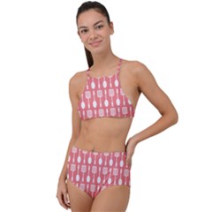 Coral And White Kitchen Utensils Pattern High Waist Tankini Set by GardenOfOphir