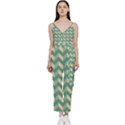 Modern Retro Chevron Patchwork Pattern V-Neck Spaghetti Strap Tie Front Jumpsuit View1