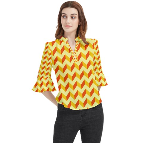 Modern Retro Chevron Patchwork Pattern Loose Horn Sleeve Chiffon Blouse by GardenOfOphir