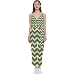 Chevron Pattern Gifts V-neck Spaghetti Strap Tie Front Jumpsuit by GardenOfOphir
