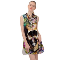 Skeleton Skull Cottagecore Sleeveless Shirt Dress by GardenOfOphir