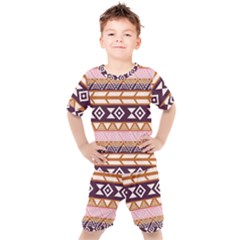 Print Pattern Design Vintage Kids  Tee And Shorts Set by Ravend
