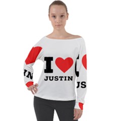 I Love Justin Off Shoulder Long Sleeve Velour Top by ilovewhateva