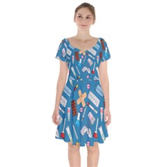 Medicine Pattern Short Sleeve Bardot Dress by SychEva
