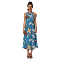 Medicine Pattern Sleeveless Cross Front Cocktail Midi Chiffon Dress by SychEva