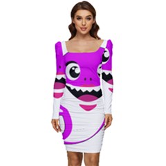 Purple Shark Fish Women Long Sleeve Ruched Stretch Jersey Dress by Semog4