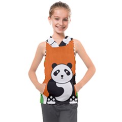 Panda Animal Orange Sun Nature Kids  Sleeveless Hoodie by Semog4