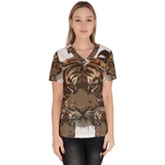 Tiger Comic Cartoon Animal Women s V-neck Scrub Top by Semog4