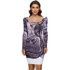 Hippopotamus Animal Wildlife Hippo Women Long Sleeve Ruched Stretch Jersey Dress by Semog4