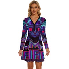 Gamer Life Long Sleeve Deep V Mini Dress  by minxprints