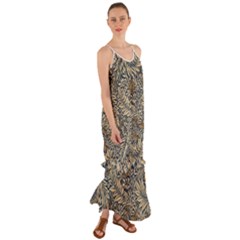 Brown Vintage Background Vintage Floral Pattern Brown Cami Maxi Ruffle Chiffon Dress by Semog4