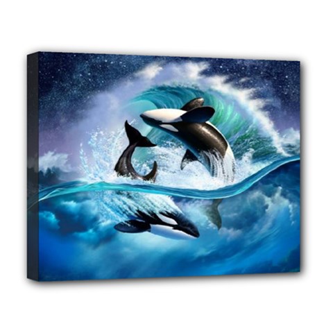 Orca Wave Water Underwater Sky Deluxe Canvas 20  X 16  (stretched) by Semog4