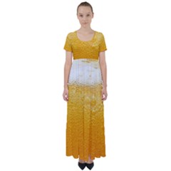 Texture Pattern Macro Glass Of Beer Foam White Yellow High Waist Short Sleeve Maxi Dress by Semog4