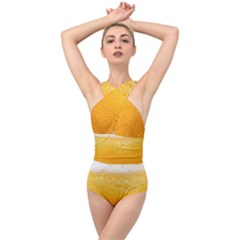 Texture Pattern Macro Glass Of Beer Foam White Yellow Cross Front Low Back Swimsuit by Semog4