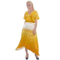 Texture Pattern Macro Glass Of Beer Foam White Yellow Cross Front Sharkbite Hem Maxi Dress by Semog4