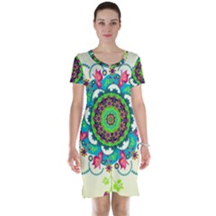 Mandala Flowers Abstract Butterflies Floral Pattern Summer Short Sleeve Nightdress by Semog4