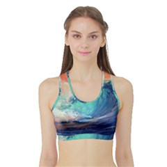 Artistic Wave Sea Sports Bra With Border by Semog4