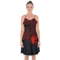 Dark Forest Jungle Plant Black Red Tree Ruffle Detail Chiffon Dress by Semog4