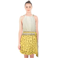 Texture Pattern Macro Glass Of Beer Foam White Yellow Art Halter Collar Waist Tie Chiffon Dress by Semog4