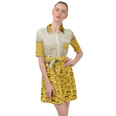 Texture Pattern Macro Glass Of Beer Foam White Yellow Art Belted Shirt Dress by Semog4